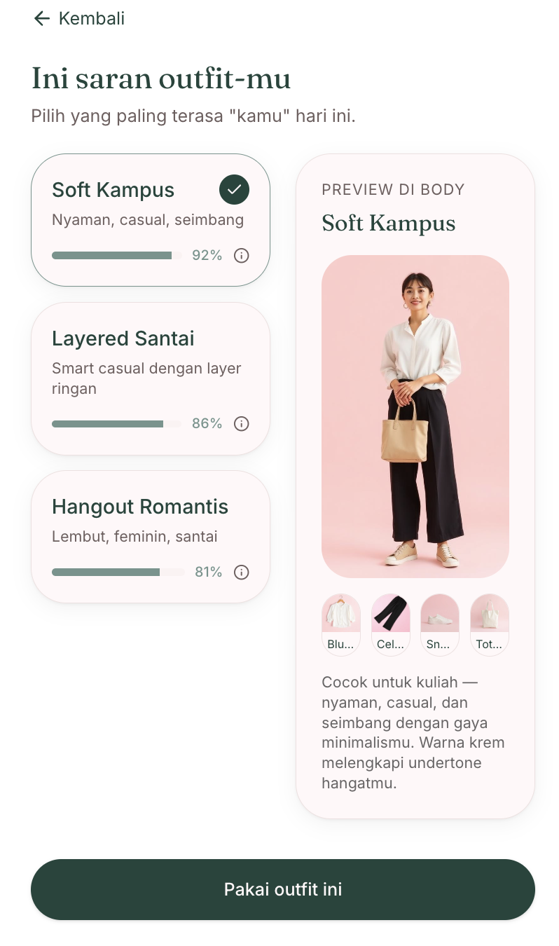 WearSure Outfit Recommendation Screen